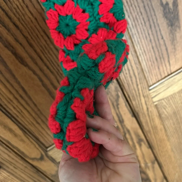 Crocheted Vintage Grandma Granny‎ Square Christmas Stocking Red Green Handmade - Picture 2 of 4
